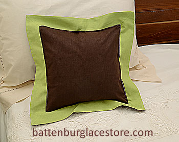 Pillow Sham 12" Square. BROWN with MACAW GREEN color border - Click Image to Close